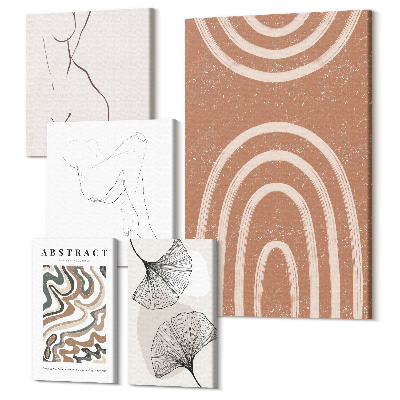 Zestaw obrazów na płótnie pentaptyk Stylowe abstrakcyjne kompozycje z motywami figuralnymi