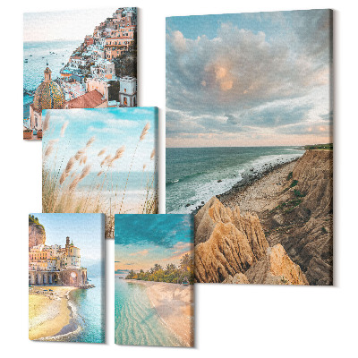Zestaw obrazów na płótnie pentaptyk Krajobrazy nadmorskie i malownicze plaże świata