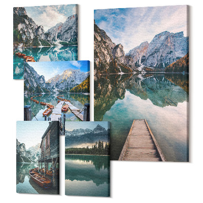 Zestaw obrazów 5 części pentaptyk Górskie jeziora i malownicze widoki natury