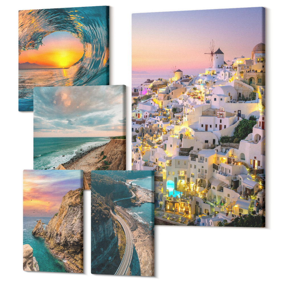 Zestaw obrazów 5 części pentaptyk Krajobrazy nadmorskie z malowniczymi widokami i plażami