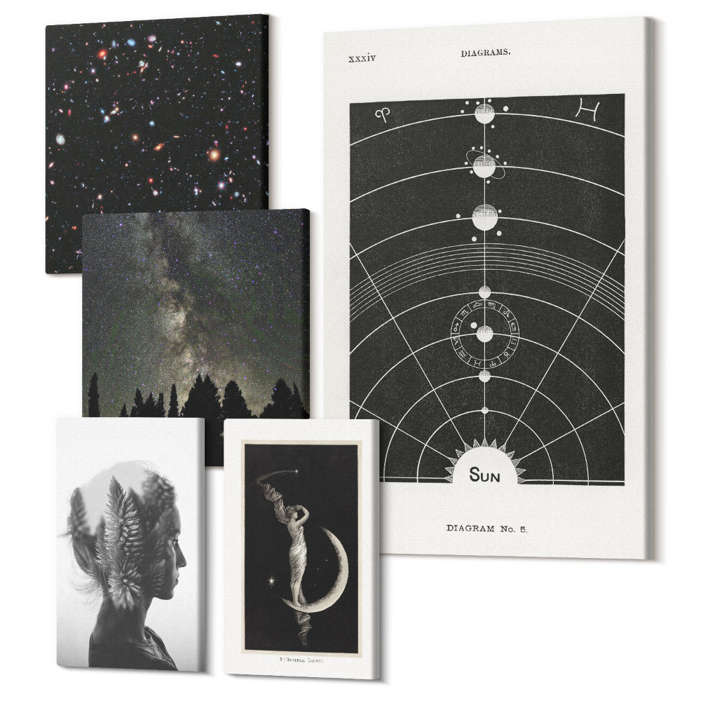 Zestaw obrazów na płótnie pentaptyk Kosmiczne inspiracje galaktyki i tajemnice wszechświata