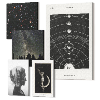 Zestaw obrazów na płótnie pentaptyk Kosmiczne inspiracje galaktyki i tajemnice wszechświata