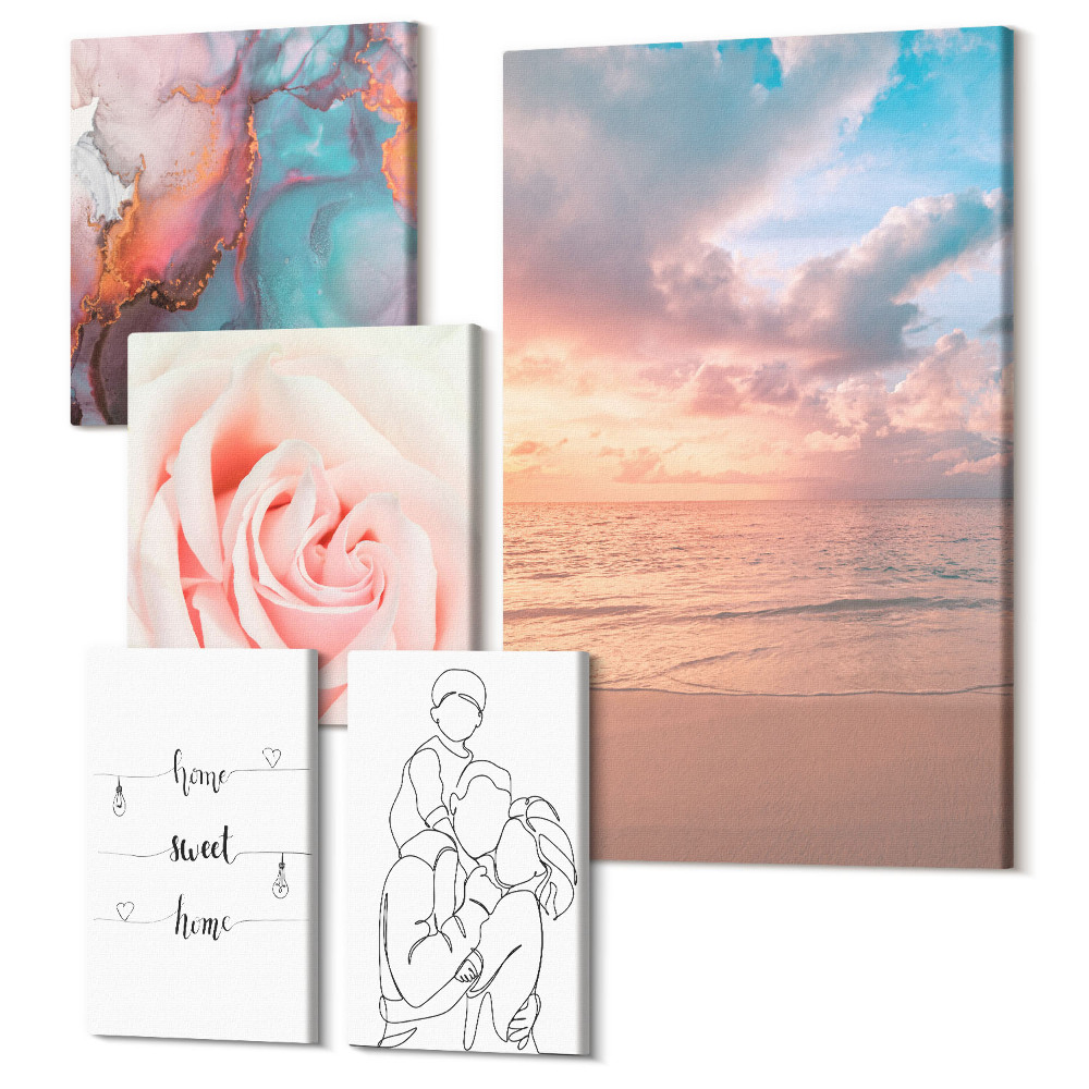 Zestaw obrazów na płótnie pentaptyk Krajobrazy morskie romantyczne motywy i delikatne linie