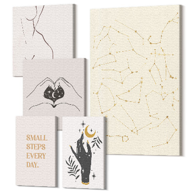 Zestaw obrazów 5 części pentaptyk Minimalistyczne motywy z inspiracjami kosmicznymi i naturą