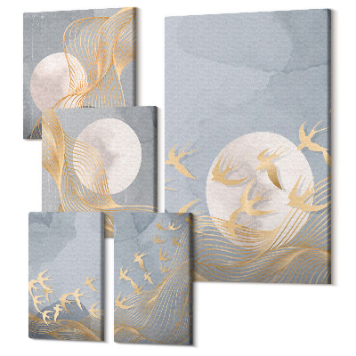 Zestaw obrazów na płótnie pentaptyk Harmonia natury w delikatnych odcieniach i motywach