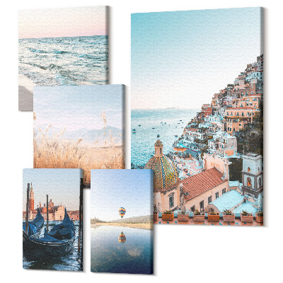 Zestaw obrazów pentaptyk na ścianę Urokliwe widoki nadmorskich miejscowości i krajobrazów