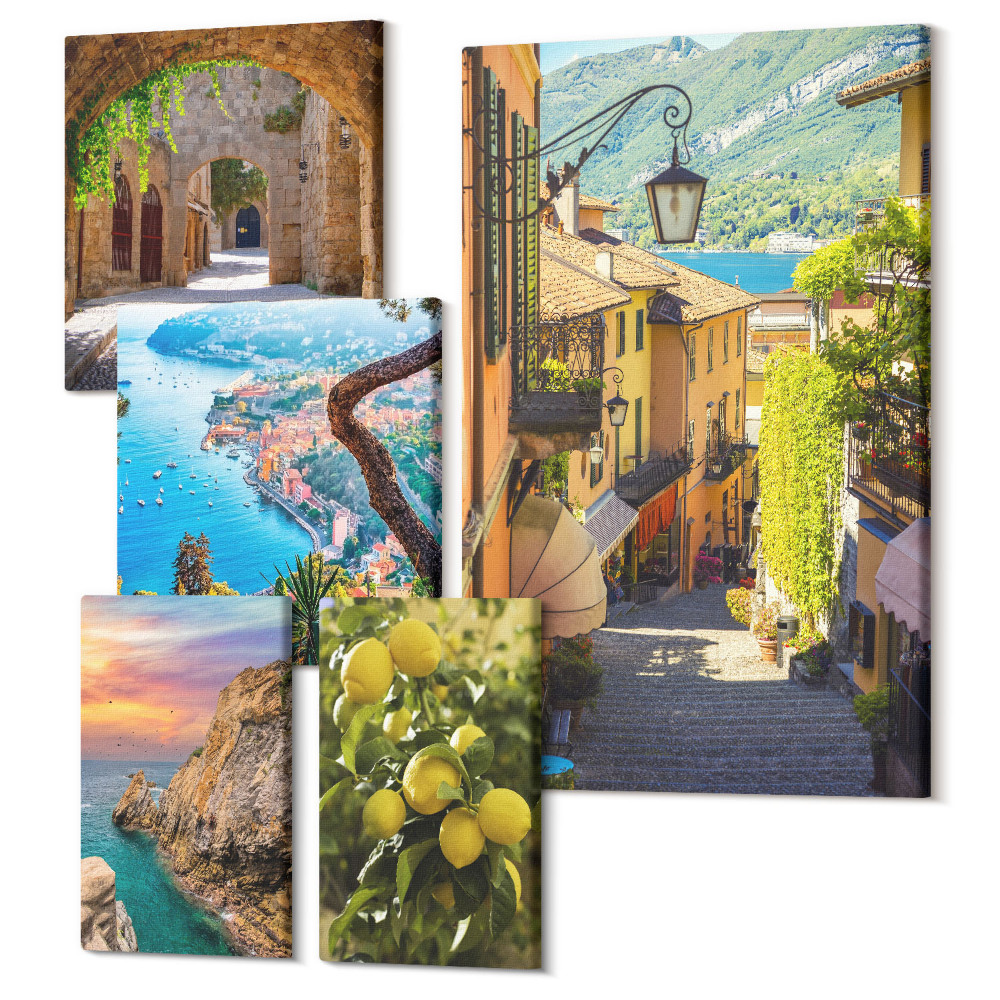 Zestaw obrazów na płótnie pentaptyk Urokliwe widoki nadmorskich miasteczek i krajobrazów