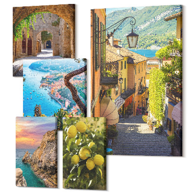 Zestaw obrazów na płótnie pentaptyk Urokliwe widoki nadmorskich miasteczek i krajobrazów