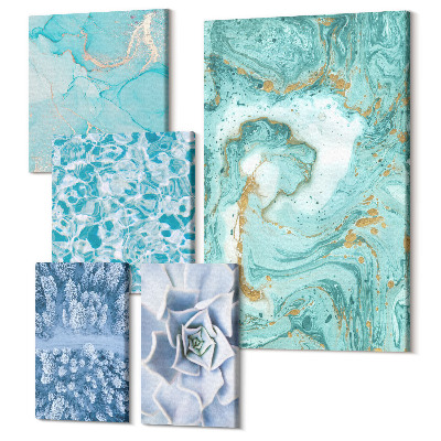 Zestaw obrazów na płótnie pentaptyk Stylowe akcenty w odcieniach turkusu i błękitu