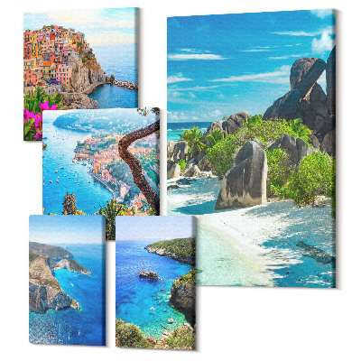 Zestaw obrazów pentaptyk na ścianę Krajobrazy nadmorskie z malowniczymi widokami na wybrzeże