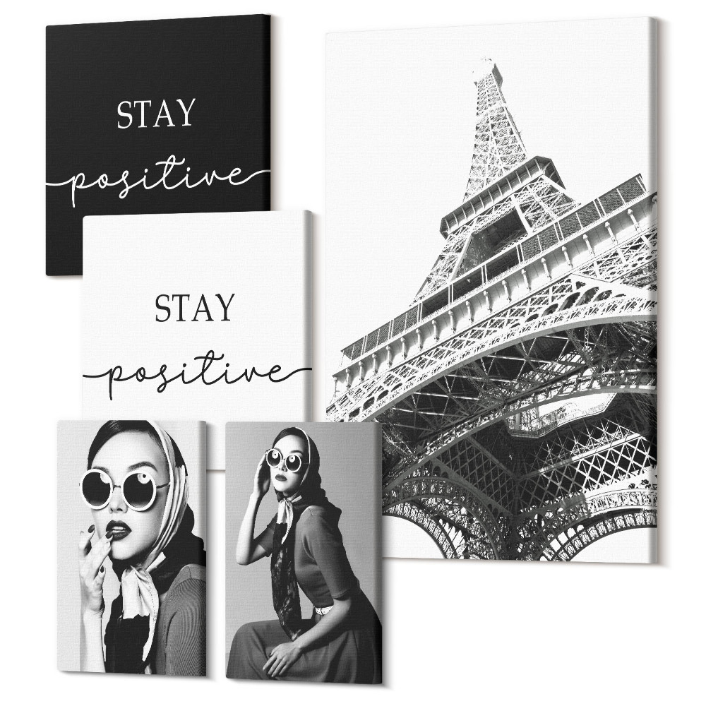 Zestaw obrazów pentaptyk na ścianę Stylowe grafiki z modą i paryskimi akcentami