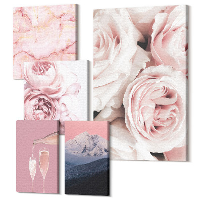Zestaw obrazów pentaptyk na ścianę Różowe kwiaty eleganckie akcenty i delikatne wzory