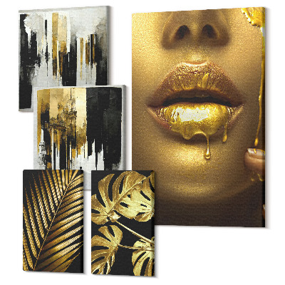 Zestaw obrazów na płótnie pentaptyk Styl glamour z motywami roślinnymi i ludzkimi twarzami