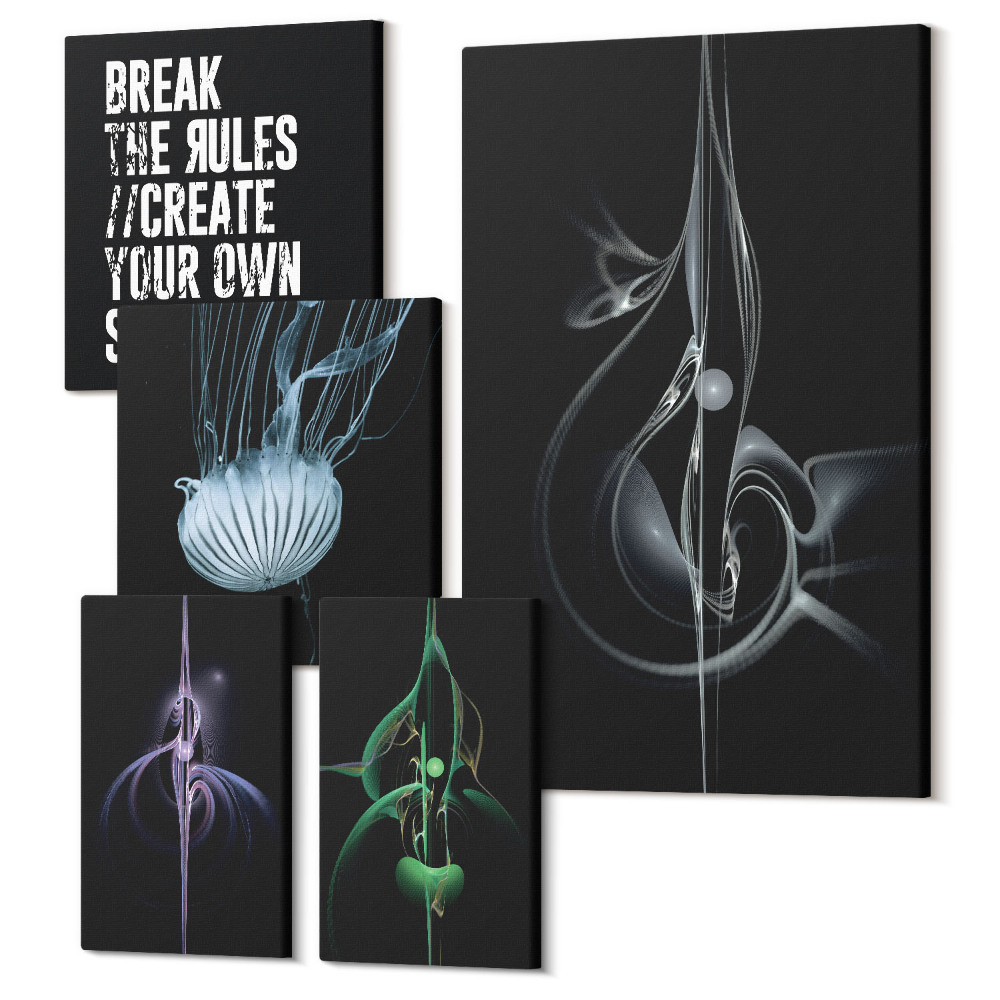 Zestaw obrazów na płótnie pentaptyk Abstrakcyjne kompozycje z motywem kreatywności i ekspresji