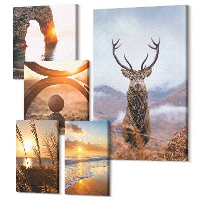 Zestaw obrazów na płótnie pentaptyk Przyroda i dzikie zwierzęta w harmonijnym otoczeniu
