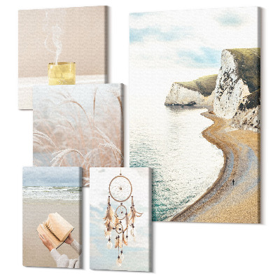 Zestaw obrazów na płótnie pentaptyk Relaksujące motywy natury z książką i marzeniami