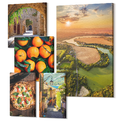 Zestaw obrazów 5 części pentaptyk Krajobrazy natury z widokami na włoskie smaki