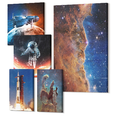 Zestaw obrazów 5 części pentaptyk Kosmiczne podróże eksploracja wszechświata i galaktyk