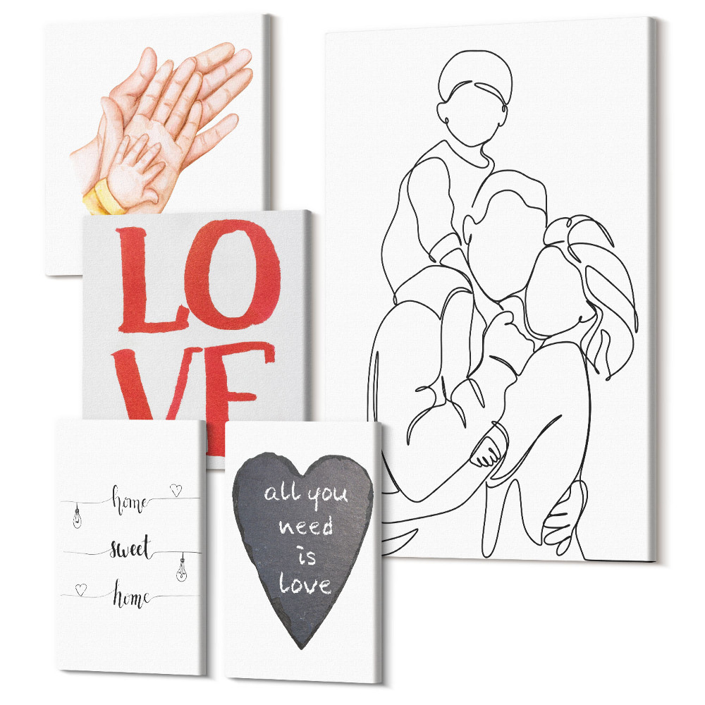 Zestaw obrazów na płótnie pentaptyk Rodzina miłość ciepło domowe chwile szczęścia