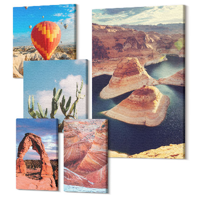 Zestaw obrazów pentaptyk na ścianę Krajobrazy naturalne z górami i wodnymi formacjami