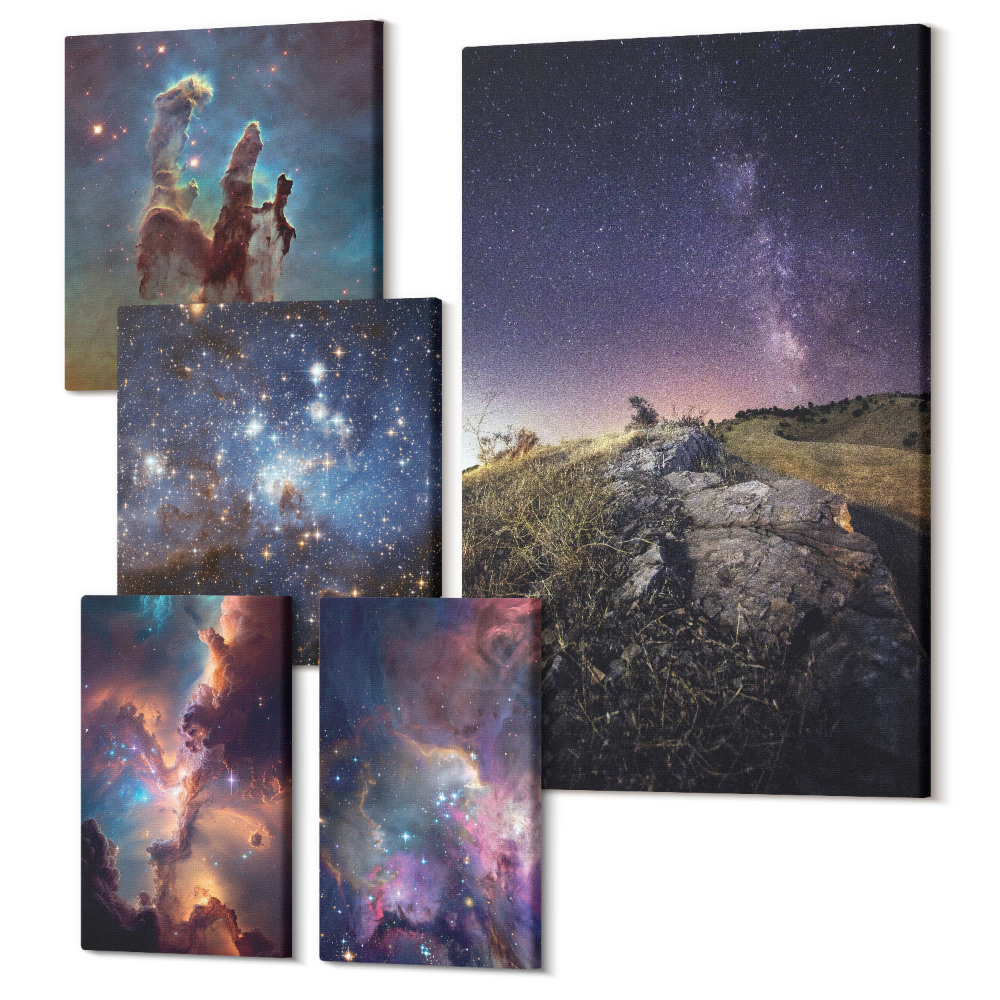 Zestaw obrazów 5 części pentaptyk Kosmiczne pejzaże galaktyk i zjawisk astronomicznych