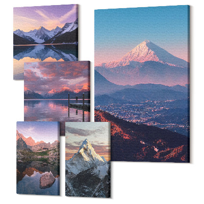 Zestaw obrazów pentaptyk na ścianę Górskie pejzaże z widokami na malownicze szczyty