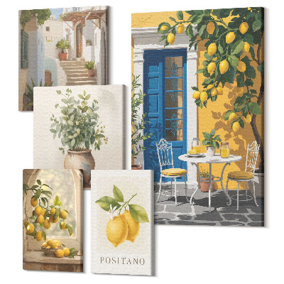Zestaw obrazów 5 części pentaptyk Cytrusowe inspiracje w stylu śródziemnomorskim