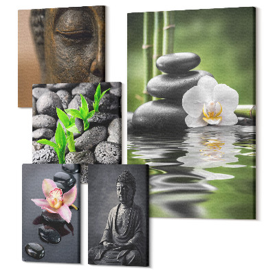 Zestaw obrazów na płótnie pentaptyk Relaksująca atmosfera zen z kamieniami i kwiatami
