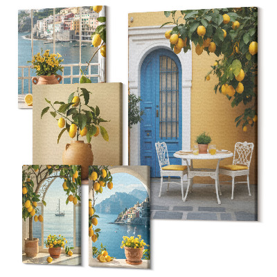 Zestaw obrazów 5 części pentaptyk Cytrynowe inspiracje w słonecznym stylu śródziemnomorskim