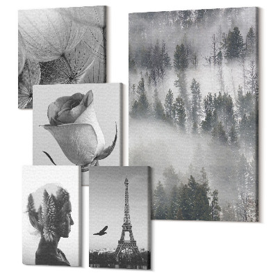 Zestaw obrazów 5 części pentaptyk Czarno-białe inspiracje z naturą i miastem europejskim