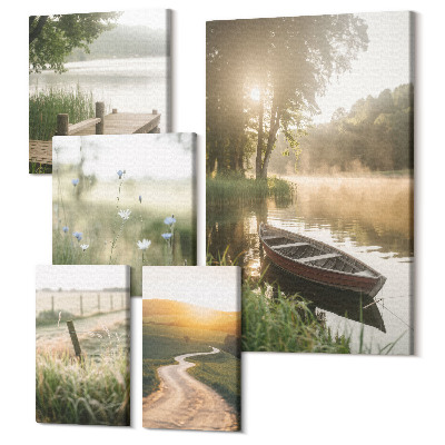 Zestaw obrazów na płótnie pentaptyk Spokojne krajobrazy natury z wodą i zielenią