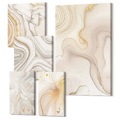 Zestaw obrazów 5 części pentaptyk Abstrakcyjne kompozycje w odcieniach beżu i bieli