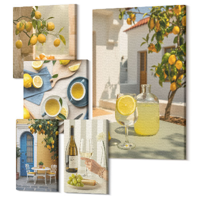 Zestaw obrazów na płótnie pentaptyk Motyw cytryn w stylu rustykalnym do kuchni