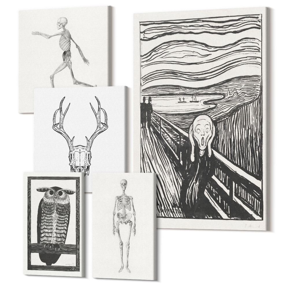 Zestaw obrazów na płótnie pentaptyk Sztuka surrealistyczna z motywami natury i człowieka