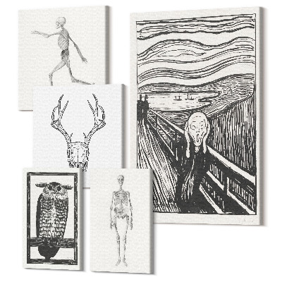 Zestaw obrazów na płótnie pentaptyk Sztuka surrealistyczna z motywami natury i człowieka