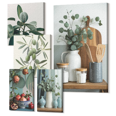 Zestaw obrazów pentaptyk na ścianę Naturalne akcenty w stylu skandynawskim z roślinami