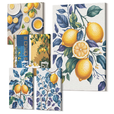 Zestaw obrazów 5 części pentaptyk Cytrusowe inspiracje w stylu prowansalskim do kuchni