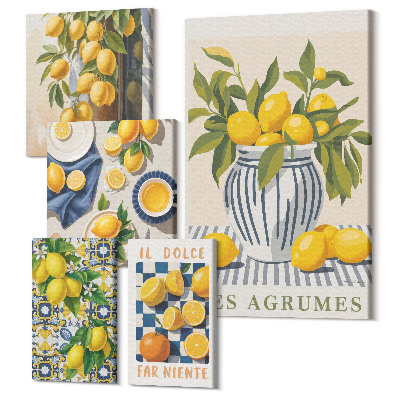 Zestaw obrazów na płótnie pentaptyk Cytrusowe inspiracje w stylu prowansalskim dekoracje ścienne