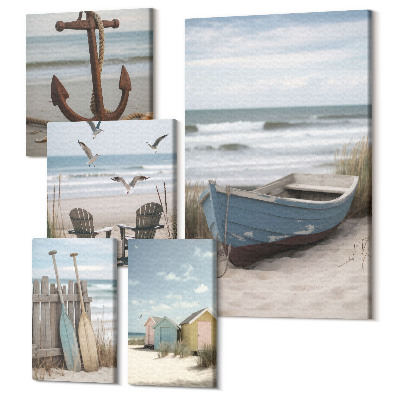 Zestaw obrazów na płótnie pentaptyk Nadmorskie klimaty relaks nad morzem i plażą