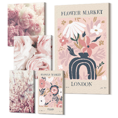 Zestaw obrazów na płótnie pentaptyk Kwiatowe motywy w stylu boho i romantycznym dekoracje