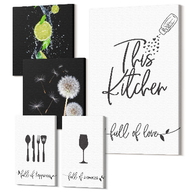 Zestaw obrazów na płótnie pentaptyk Kuchenne inspiracje z miłością do gotowania i jedzenia