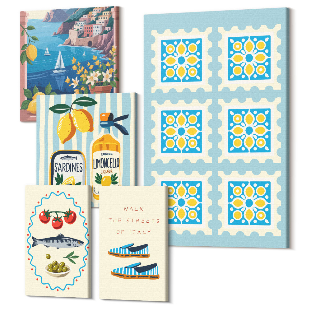 Zestaw obrazów 5 części pentaptyk Kuchenne inspiracje z Włoch smak i styl śródziemnomorski