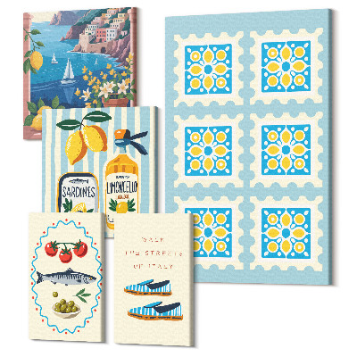 Zestaw obrazów 5 części pentaptyk Kuchenne inspiracje z Włoch smak i styl śródziemnomorski