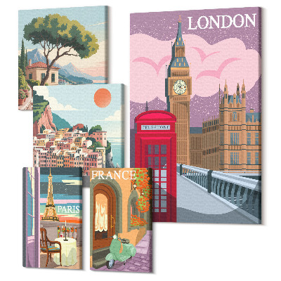 Zestaw obrazów na płótnie pentaptyk Europejskie miasta ikony kultury i architektury