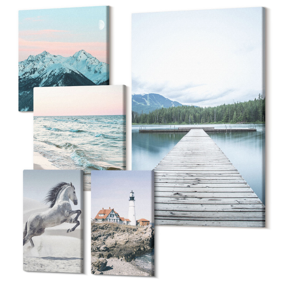 Zestaw obrazów 5 części pentaptyk Przyroda i krajobrazy w harmonijnym zestawie dekoracji