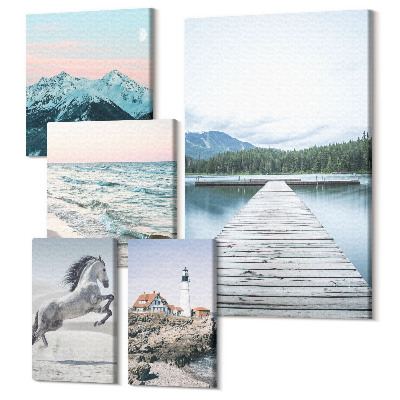 Zestaw obrazów 5 części pentaptyk Przyroda i krajobrazy w harmonijnym zestawie dekoracji