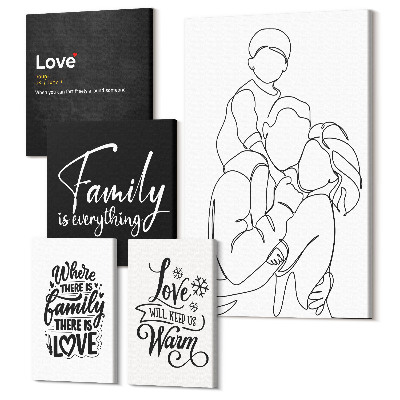 Zestaw obrazów na płótnie pentaptyk Rodzinne wartości miłości i bliskości w minimalistycznym stylu