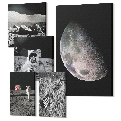 Zestaw obrazów 5 części pentaptyk Księżycowe pejzaże z astronautami i eksploracją przestrzeni