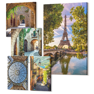 Zestaw obrazów na płótnie pentaptyk Urokliwe widoki europejskich miast i architektury