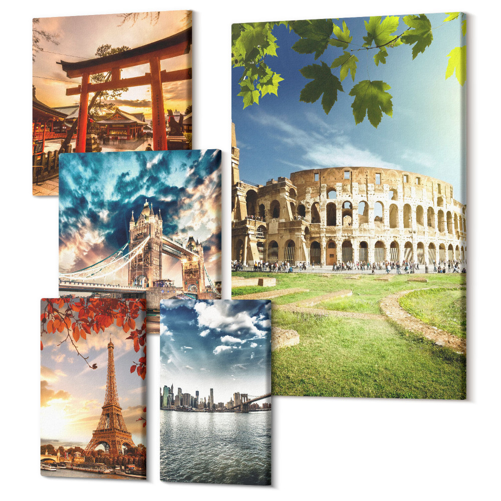 Zestaw obrazów pentaptyk na ścianę Ikony architektury z różnych zakątków świata
